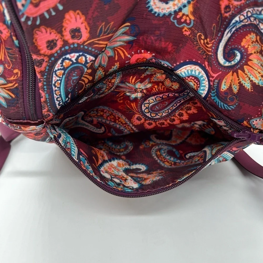 VERA BRADLEY RIPSTOP PACKABLE BACKPACK BURGUNDY & TEAL PAISLEY FLORAL